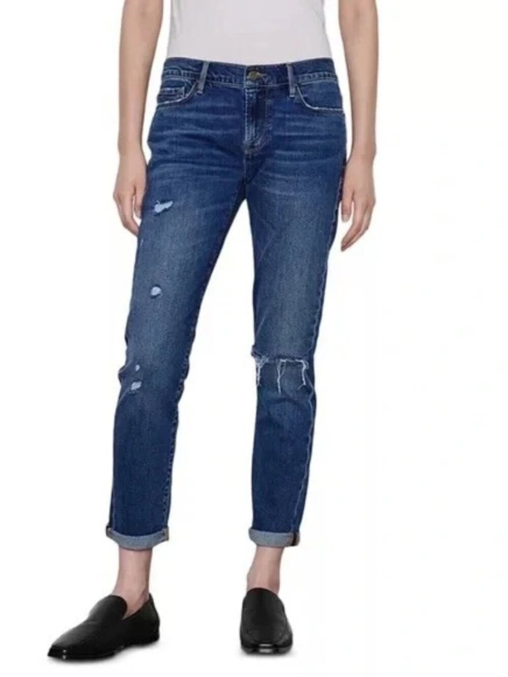 Frame Women Jeans Size 27 Le Garcon Distressed Straight Leg Mid Rise Eaton Wash